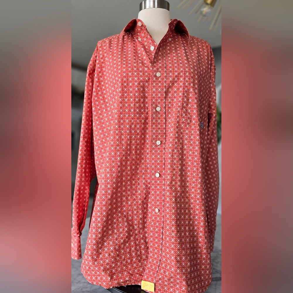 Ariat Mens Freeman Classic Western Long Sleeve Shirt XL Orange Geometric Pattern